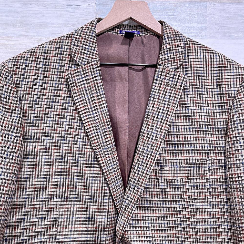 Saville Row London Wool Tweed Sport Coat Brown Houndstooth Check Mens 46R - Picture 3 of 8